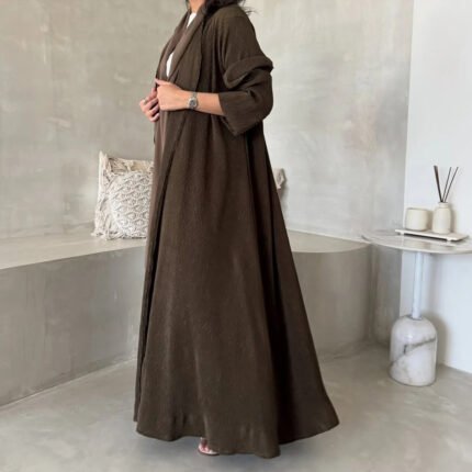 عبايات نسائية إسلامية من الشرق الأوسط قفطان إسلامي فساتين ماكسي غير رسمية كم كامل جلباب عربي مفتوح من الأمام مع حاجيب