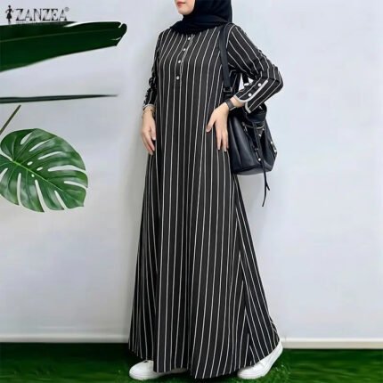 فستان نسائي إسلامي أنيق وعصري بأكمام طويلة وتصميم فضفاض